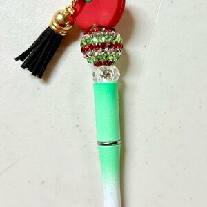Green and Red Beaded Pen with Tassel